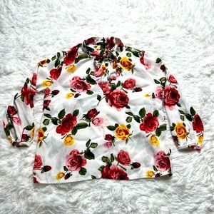 Forever 21 Floral Blouse 3 Quarter Sleeve with Neck Tie Size S